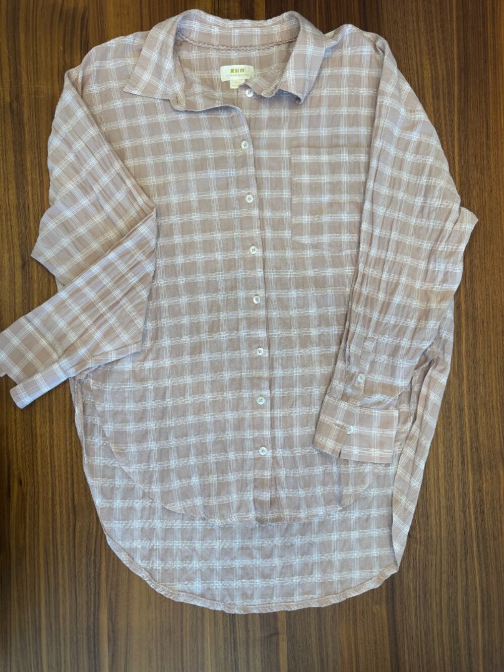 Anthropologie Maeve "The Bennett" Plaid Crinkle Button Down Shirt | Medium
